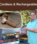 Man using Giddy Up Grill Cleaner Cordless BBQ Scrubber With 350 RPM Stainless Roller And LED Light.