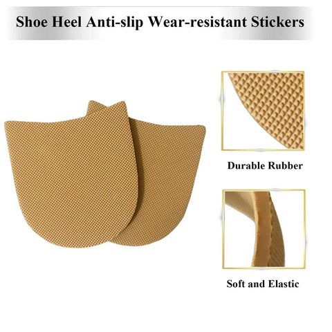 2 Pack Repair Heels Boot Heel Replacement Self Adhesive Rubber Heel Patches For Boots And Dress Shoes No Fuss DIY Quick Fix Anti Slip Shoe Soles Protectors Durable Heavy Duty Grip shown in beige with anti-slip texture.