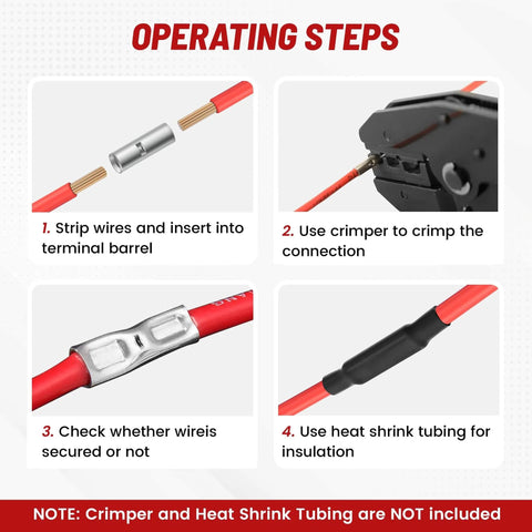 Operating steps for Uninsulated Butt Connector Kit Copper Wiring Ferrules 26 To 8 AWG 6 Sizes 100 PCS connections