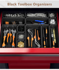 42 Piece Black Tool Box Organizer Tray Divider Set For Desk Drawers And Garage Storage in red tool chest with tools and screws