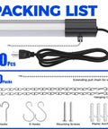 Packing list for 4 Foot LED Shop Lights 84W 10000 Lumens Daylight 5000K with pull chain, hanging chains, and mounting hardware