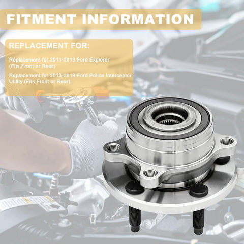 Mechanic installing Beefed Up Pair Of Front Or Rear Wheel Hub And Bearing Assemblies 512460 For Ford Explorer and Interceptor