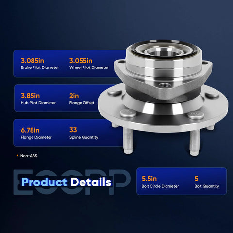 Front Wheel Hub Bearing Set For Dodge Ram 1500 1994 1995 1996 1997 1998 1999 4x4 Without ABS 5-Lug 515006 Pair Replacement Bearings