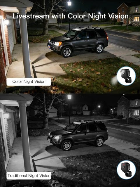 Spotlight Security Camera 2.5K 4MP Indoor Outdoor Wired Plug In With 2.4G WiFi Home Security Color Night Vision car driveway scene