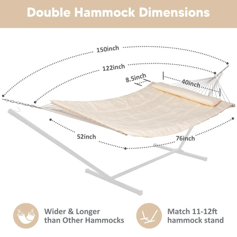 Two Person Outdoor Hammock Replacement Pad For Stand, Quilted Reversible Polyester Pad With Fiber Fill, 475 Lb Capacity, dimensions.