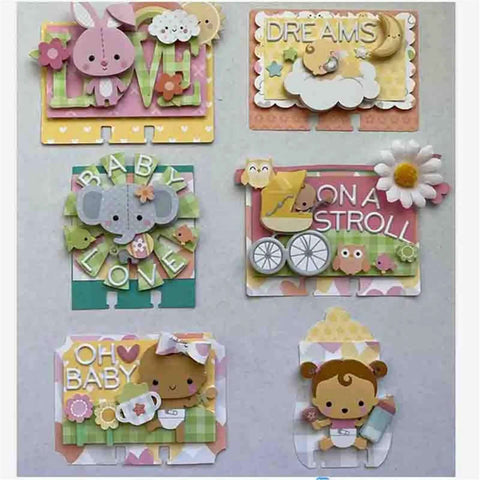 Handmade baby-themed cards using Silicone Stamp And Die Set For Card Making And Scrapbooking, featuring cute animal designs and pastel colors.