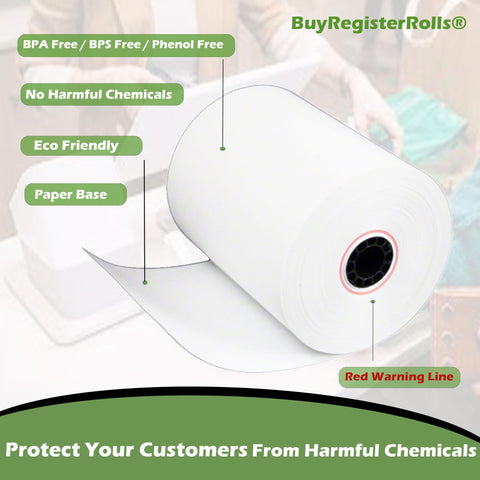 Phenol Free 74 GSM Extra Thick Thermal Paper Receipt Rolls 3 1/8 X 230, 50 Rolls, BPA Free, BPS Free, FSC Certified, Coated Side Out