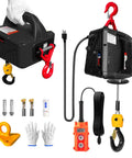 3 In 1 Electric Hoist Winch 1100 Lbs Portable Power Crane With Manual, Wired And Wireless Remote Control, 25 Foot Lift Height, Overload Protection For Lifting, Towing And Vehicle Recovery, black metal hoist with hooks and remotes