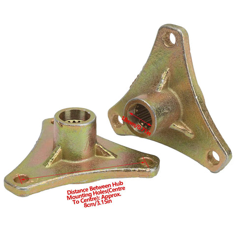 Rock Solid 17T Spline Wheel Hub Featuring Hella Durable Steel Alloy Construction For Slick Rear Axle Bearing Replacement With 3 Stud 18 Mm Size For Atv Quad Bike And Go Kart Models, showing two mounting hubs with 18mm bore.