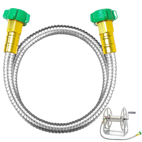 Heavy Duty 304 Stainless Steel Garden Hose 3ft Leakproof Flexible Leader Hose with connectors and hose reel