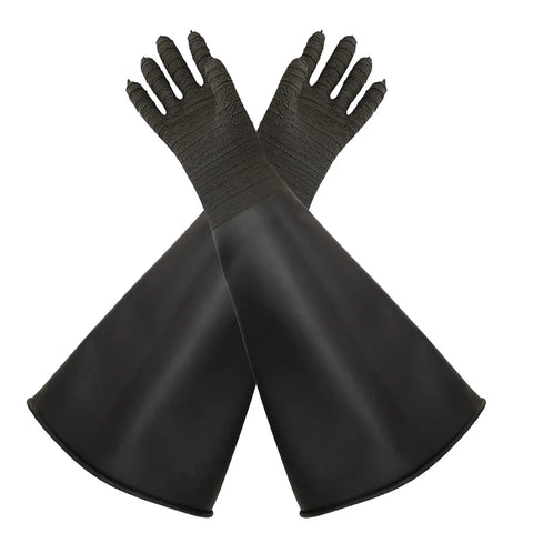 Heavy Duty Sandblasting Gloves 24.8 Inch Length, Durable Latex Rubber Protective Work Gear, Black Striped Design