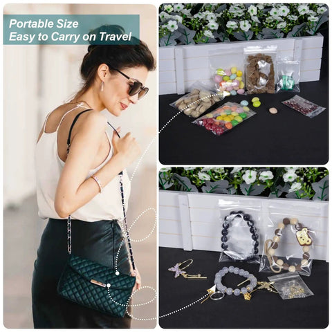 Five Size Clear Plastic Bags Mega Pack 500 Pcs In 5 Assorted Sizes with resealable poly bags holding jewelry and candy, with blank labels