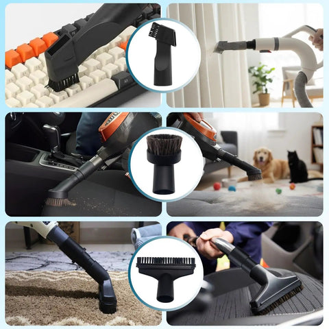 All Purpose Vacuum Attachment Kit With Air Driven Pet Upholstery Turbo Brush And Swivel Head Nozzles 10 Piece Set in use