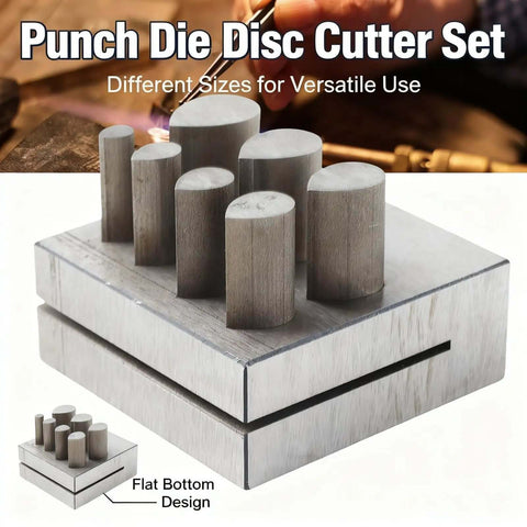 Drop Shaped Die Cutter Set With 7 Pieces In 45 Steel, showcasing flat bottom punches for clean cuts in metal, leather projects