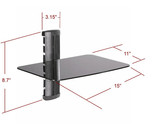 Under TV AV Gear Wall Shelf Dope One Shelf Mount With Adjustable 1 Inch Increments 6mm Tempered Glass Holds Up To 30 Lbs