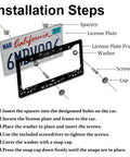 Installation steps for Dope Aluminum Anime Soot Sprites License Plate Frame for Cars with mounting instructions and hardware.