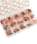 150 Piece Copper Flat Washer Set Dope All Purpose Sealing Washers For Plumbing Automotive Electrical Jobs In A Handy Storage Box Flexible Soft Copper For Tight Seals And Great Conductivity, clear organizer with assorted copper washers