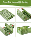 Green folding process of pastel plastic storage baskets 6 pack collapsible crates for organizing small items space saving mini bins.