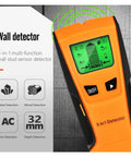 Built Tough 3 In 1 Wall Scanner And Stud Finder Including Metal Detector And Live Wire Voltage Alert For Fast Positioning Of Hidden Joists And Smooth Weekend Project Fixes In Orange, showing multi-function wall stud sensor with display.