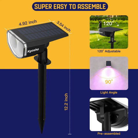 Solar Color Spotlight 2 Pack With 9 Lighting Modes And 38 LEDs RGBW Multicolor Waterproof Outdoor Lights For Trees And Pools specs