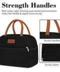 Insulated Lunch Bag For Work Travel And School Leakproof 10L Tote with sturdy handles and zipper detail in black Oxford fabric
