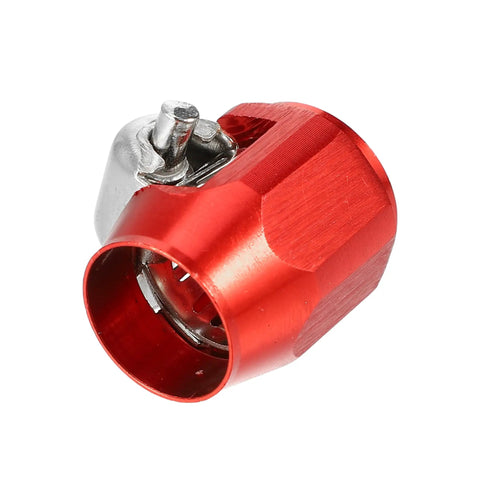 Close-up of a single red AN4 Hex Hose Finisher Clamp Set for Cars showing steel connector with captive screw