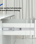 Push To Open Soft Close Drawer Slides 22 Inch Heavy Duty Drawer Glides in use on kitchen cabinet, side view showing extension.