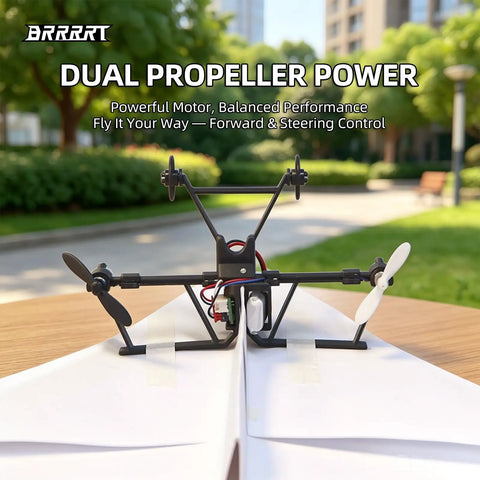 Dope RC Paper Airplane Kit With Gyro Stabilizer And Dual Propellers on outdoor table in park setting