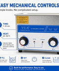 Front view of 3L Ultrasonic Cleaner With Heater 40kHz Pro Jewelry Cleaner with mechanical controls and temperature settings.