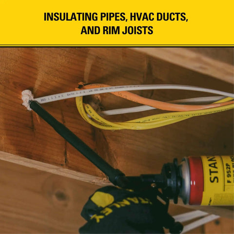Pro FG2 Foam Gun For Insulation With Precision Bead Flow, 8 Inch Applicator sealing gaps around pipes in wooden joist