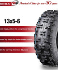 Set Of 2 13X5-6 ATV Go Kart Tires Non Directional Tread For Maximum Grip Cornering Stability And Easy Clean Out Wheels Not Included