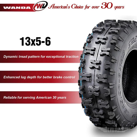 Set Of 2 13X5-6 ATV Go Kart Tires Non Directional Tread For Maximum Grip Cornering Stability And Easy Clean Out Wheels Not Included