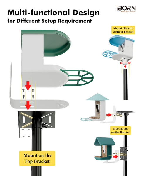 Deck Bird Feeder Pole Mount Kit With C Clamp For Railings And Outdoor Use 3In1 Adjustable Bracket Universal Deck Mount Poles Fits Smart Feeders And Bird Houses Includes Pole Top And Side Brackets