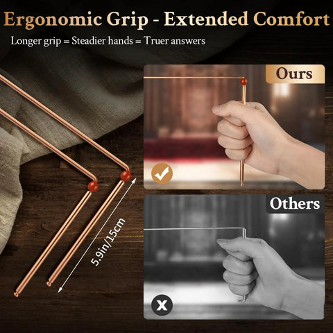 Two Pack Copper Dowsing Rods With Bag High Purity 99.9 Percent Copper Divining Rods For Energy Detection And High Sensitivity Ultra Precise Result L Shaped Design Minimizes Shake For Consistent Readings And Easy Handling. 5.9in ergonomic grip