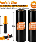 Heavy Duty Black Stretch Film And Shrink Wrap Rolls For Moving Supplies Pallet Packing Shipping Storage 18 Inch Wide 1000 Feet Long 60 Gauge with handles