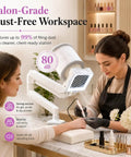 Stay Smooth And Keep Your Mani Bar Dust Free With This Straight Up Powerhouse Nail Dust Collector Vacuum Fan Featuring Quiet Suction And A Massive Detachable Filter Perfect For Gel And Acrylic Filing Sessions in a salon setting.