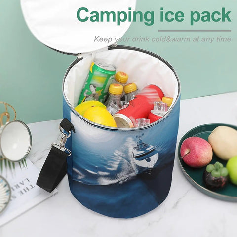 Yacht Insulated Cooler Backpack With Leakproof Waterproof Soft Cooler Bag showing open top with drinks and fruits inside.