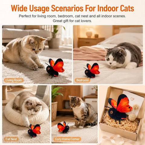 Totally Interactive Cat Butterfly Toy With Sensor Flight And Realistic Wing Motion That Sparks Hunting Instincts, Durable Plush Flapping Butterfly For Solo Indoor Play, Yellow 1pc in living room