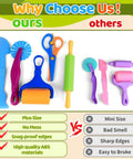 Toy dough tool set for kids, 22pc, with rolling pins, scissors, cutters, mini knife, silicone mat, and 3D animal molds