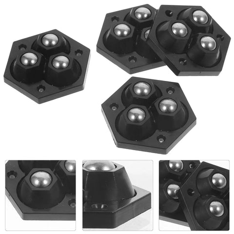 4 Pack Mini Swivel Caster Wheels With Self Adhesive Base For Storage Boxes And Office Equipment Silent No Drill Install Durable Abs And Steel Balls Easy Gliding Mobility For Home Use, showing close-up of hexagonal design and steel ball detail.