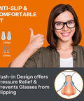 Glasses cleaning kit, front view; 8-in-1 components with anti-slip nose pads and ear grips.
