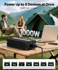 1000W 12V DC To 120V AC Modified Sine Wave Inverter With Dual AC Outlets, USB And Type C Charging Ports on outdoor table