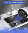 3 Pack Stainless Steel Kitchen Sink Drain Strainers With Black Powder Coat Finish Anti Clogging Basket Stopper Set in sink
