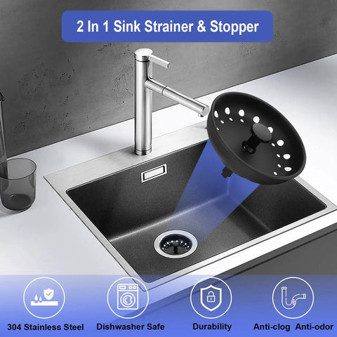 3 Pack Stainless Steel Kitchen Sink Drain Strainers With Black Powder Coat Finish Anti Clogging Basket Stopper Set in sink