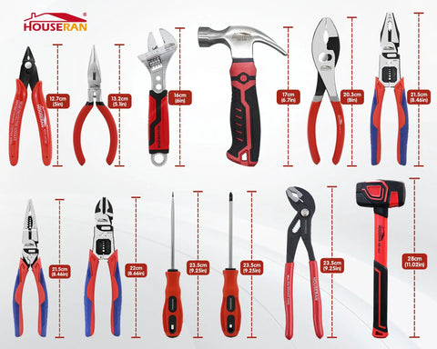Beefy 12 Piece Hand Tool Set With Toolbox For Home Garage And DIY Includes CRV Pliers Set Precision Wire Cutters Dual Use Screwdrivers Adjustable Wrench Rubber Mallet And Claw Hammer