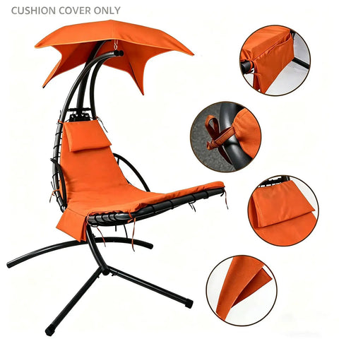 Replacement Cushion Cover For Hanging Lounge Chair And Outdoor Hammock Chair With Easy Zip And Secure Strap Outdoor Patio Cover Only In Orange For Chaise Lounge And Pillow Pad installed on a black metal frame.
