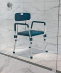 Hercules Series Adjustable Navy Bath And Shower Chair, 300 Pound Capacity with Quick Release Back and Arms in marble shower.