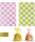 Clear Treat Bags With Twist Ties 5x9 Inches 100 Pack Happy Face Print Party Fav Bags For Candy Snacks Gifts Events And Celebrations Thick Leak Resistant Goodie Bags