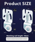 Eight Piece Sliding Closet Door Roller Kit For Top Hung Bypass Tracks featuring sizes and specifications of roller hardware.