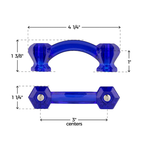 Truly Legendary Depression Era Cobalt Blue Glass Hexagonal Bridge Drawer Pull With Slick Chrome Mounting Hardware For Top Shelf Vintage Furniture And Antiques Exactly 3 Inch Centers
